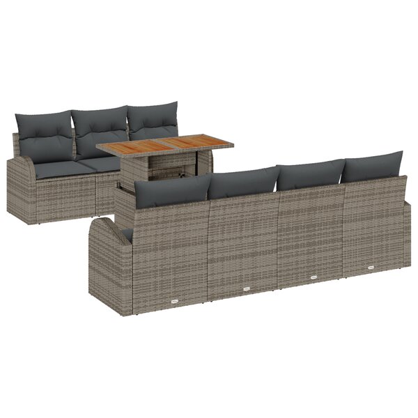 Ensemble de Sofa de Jardin 8 Pièces avec Coussins Gris Poly Rattan