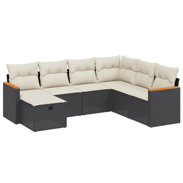 vidaXL Salon de jardin 7 Pièces avec coussins noir résine tressée