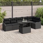 Ensemble de canapé de jardin 7 pièces noir avec coussins en poly rotin vidaXL