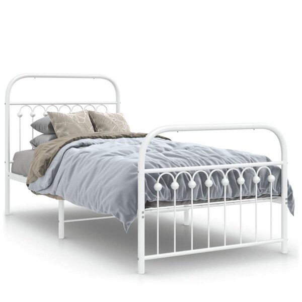vidaXL Cadre de lit métal sans matelas avec pied de lit blanc 90x190cm