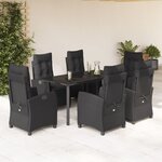 vidaXL Ensemble à manger de jardin coussins 7Pièces Noir Résine tressée