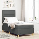 vidaXL Lit à ressort avec matelas gris foncé 100x200 cm en tissu