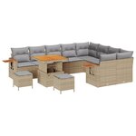 Ensemble de Canapés de Jardin de 12 Pièces avec Coussins Beige Poly Rattan Acacia