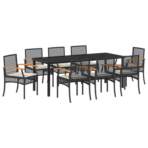 vidaXL Set de 9 chaises de jardin avec coussins - Rattan poly noir