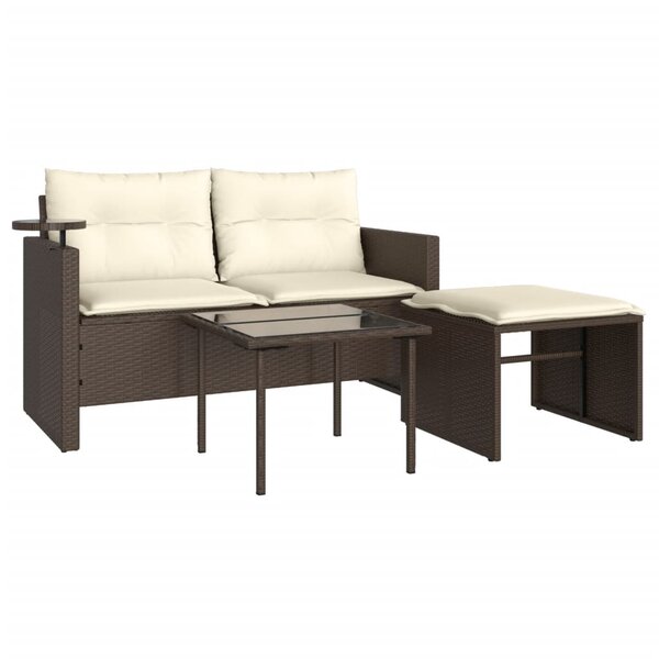 vidaXL Salon de jardin avec coussins 3 Pièces marron résine tressée
