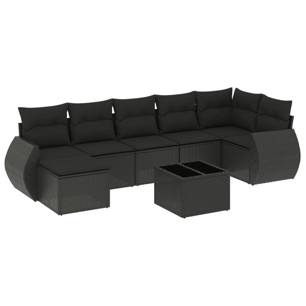 vidaXL Salon de jardin 8 Pièces avec coussins noir résine tressée