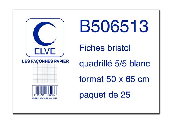 Lot de 25 fiches bristol 190 g 50 x 65 cm 5x5 Blanc ELVE