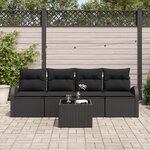 Ensemble de Canapés de Jardin de 5 Pièces avec Coussins Noir Poly Rattan