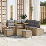 ensemble de canapé de jardin vidaXL 8 pièces avec coussins beige poly rattan acacia
