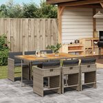 vidaXL Ensemble à manger de jardin et coussins 7 Pièces gris rotin