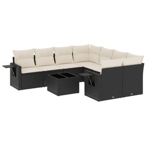 vidaXL Salon de jardin 9 Pièces avec coussins noir résine tressée