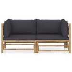 vidaXL Salon de jardin 2 Pièces avec coussins gris foncé bambou