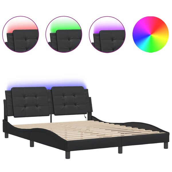 vidaXL Cadre de lit avec LED sans matelas noir 160x200 cm
