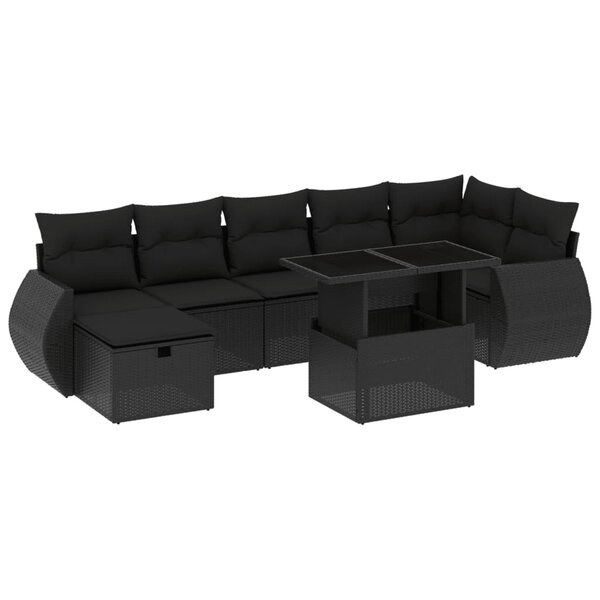 vidaXL Salon de jardin 8 Pièces avec coussins noir résine tressée