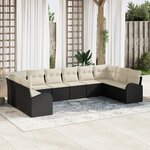 vidaXL Set de canapé de jardin 10 pièces avec coussins en poly rotin noir