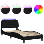 vidaXL Cadre de lit avec LED sans matelas noir 90x190 cm tissu