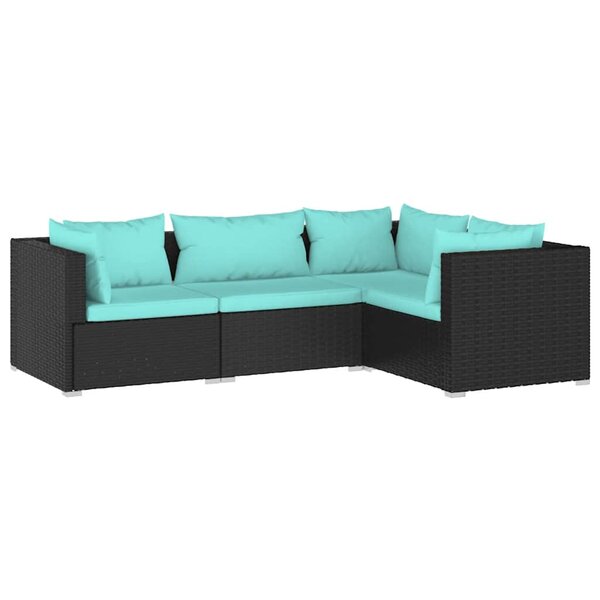 vidaXL Salon de jardin 4 Pièces avec coussins Résine tressée Noir