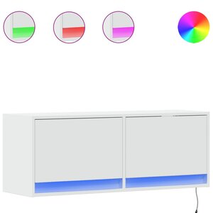 vidaXL Meuble TV mural avec lumières LED blanc 100x31x35 cm
