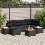 Ensemble de canapé de jardin 7 pièces vidaXL avec coussins noir en rotin composite acacia