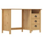 Bureau table poste de travail meuble d'ordinateur informatique étude avec 3 tiroirs 120 x 50 x 74 cm pin solide brun 02_0023859