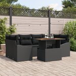 vidaXL Ensemble de salle à manger de jardin de 7 pièces avec coussins en poly rattan noir et acacia