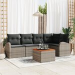 vidaXL Ensemble de canapé de jardin 6 pièces avec coussins gris en rotin synthétique Acacia