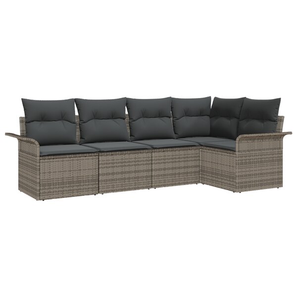 vidaXL Ensemble de canapés de jardin 5 pièces avec coussins gris poly rattan
