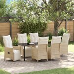 vidaXL Ensemble de salle à manger de jardin 7 pièces avec coussins beige en poly rattan