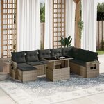 vidaXL Salon de jardin 9 Pièces avec coussins gris résine tressée
