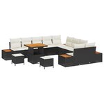 Ensemble de jardin de 13 pièces vidaXL avec coussins noir poly rattan acacia