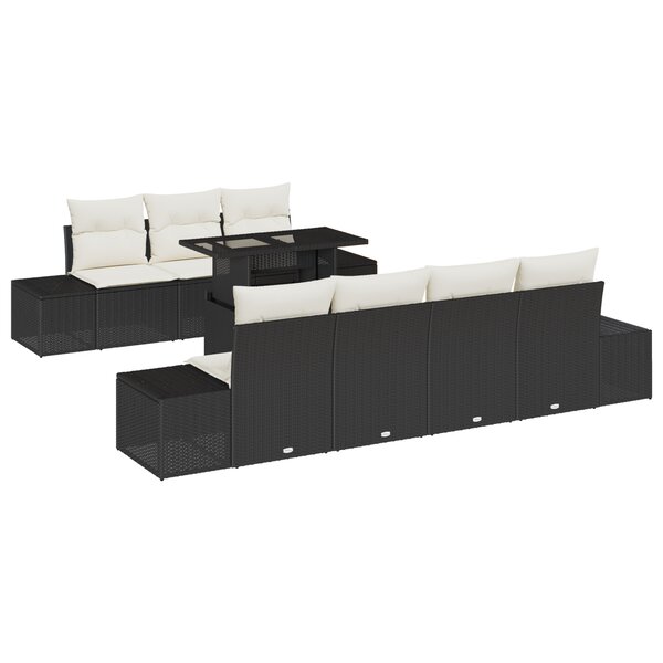 vidaXL Ensemble de canapé de jardin 8 pièces avec coussins en poly rotin noir