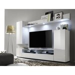 Ensemble meuble TV DOS - 3 Portes - LED - Mélamine blanc mat et brillant - 208 x 33 x 165 cm
