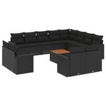 vidaXL Salon de jardin avec coussins 13 Pièces noir résine tressée
