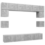vidaXL Ensemble de meubles TV 8 Pièces Gris béton Bois d'ingénierie