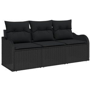 vidaXL Ensemble de canapé de jardin 3 pièces avec coussins Noir Poly Rattan