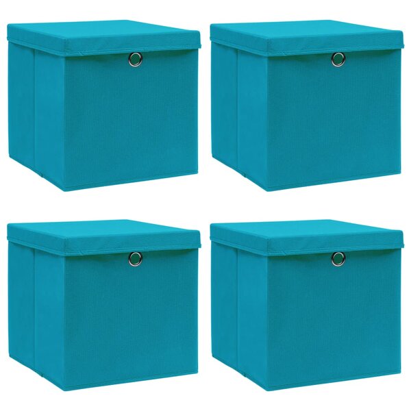 vidaXL Boîtes de rangement et couvercles 4 Pièces Bleu 32x32x32 cm Tissu