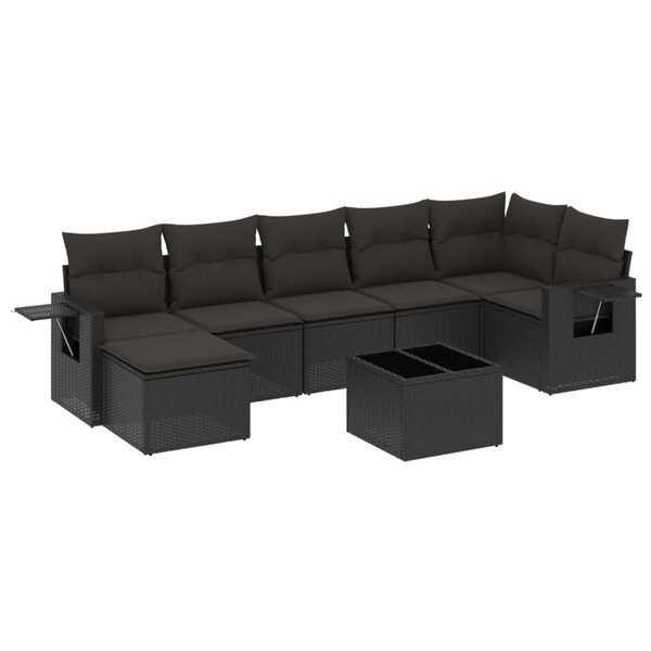 vidaXL Salon de jardin 8 Pièces avec coussins noir résine tressée