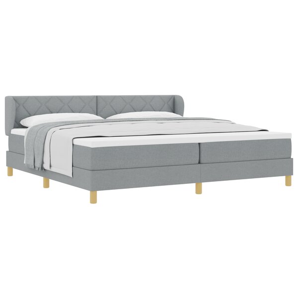 Lit Box Spring vidaXL avec Matelas - Gris clair - 200x200 cm - Tissu
