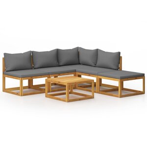 Salon de jardin meuble d'extérieur ensemble de mobilier 6 pièces avec coussin bois d'acacia solide 02_0016621