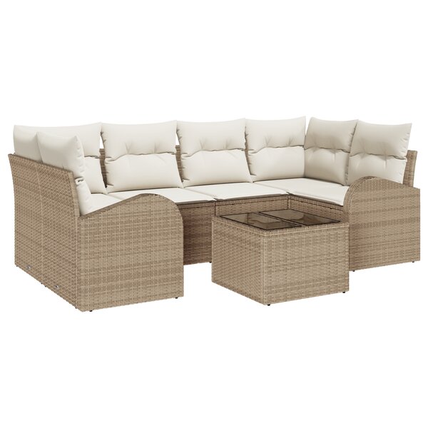 Ensemble de sofa de jardin 7 pièces avec coussins beige poly rattan