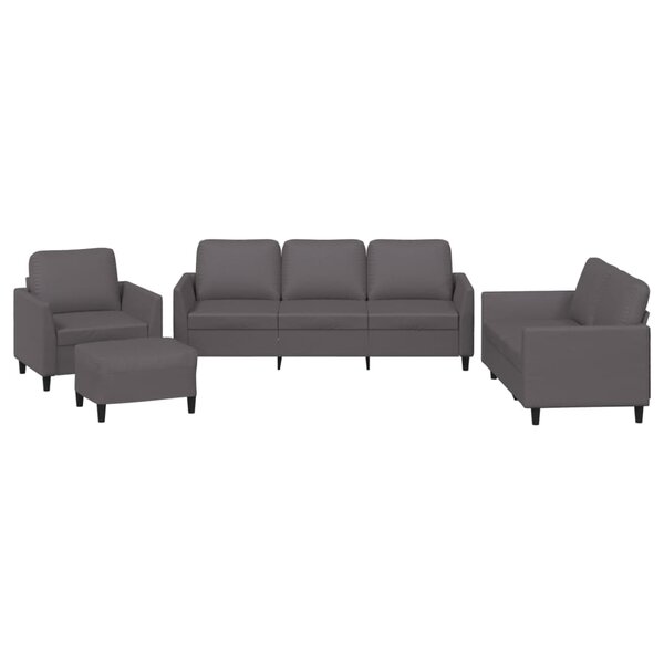 vidaXL Ensemble de canapés 4 Pièces avec coussins Gris Similicuir