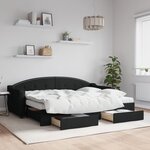 vidaXL Lit de jour avec gigogne et tiroirs sans matelas noir 80x200 cm