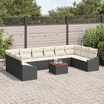 vidaXL Ensemble de canapé de jardin 11 pièces avec coussins noirs en rotin poly