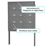 Bloc collectif Leabox  3x4  grade 3  simple face  extérieur  fixation sur pieds à sceller  gris poussière ral 7037 finition brillante