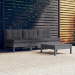 vidaXL Salon de jardin 4 Pièces avec coussins anthracite Bois de pin