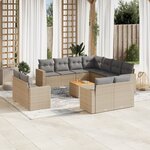 vidaXL Salon de jardin avec coussins 12 Pièces beige résine tressée