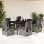 vidaXL Ensemble à manger de jardin et coussins 7 Pièces gris rotin
