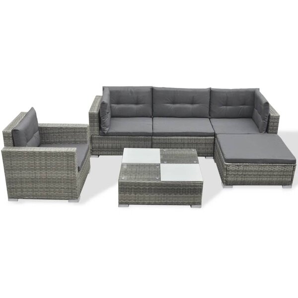 Salon de jardin meuble d'extérieur ensemble de mobilier 6 pièces avec coussins résine tressée gris 02_0016875