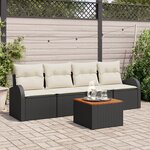 vidaXL Ensemble de canapé de jardin 5 pièces avec coussins Rattan noir poly