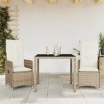 vidaXL Ensemble de bistro de jardin 3 Pièces coussins beige poly rotin